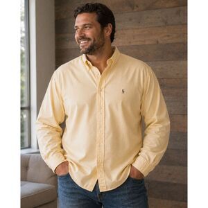VTG Ralph Lauren Long Sleeve Dress Shirt Mens XXL Yellow Classic Fit Button Down